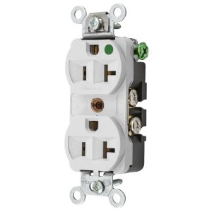 HUBBELL WIRING DEVICE-KELLEMS HBL8300HW Receptacle, Duplex, 2-Pole, 3-Wire Grounding, 20A, 125V, White | AC8QEY 3D288
