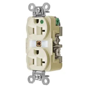 HUBBELL WIRING DEVICE-KELLEMS HBL8300I Receptacle, Duplex, 2-Pole, 3-Wire Grounding, 20A, 125V, Ivory | AE2YWB 5A084