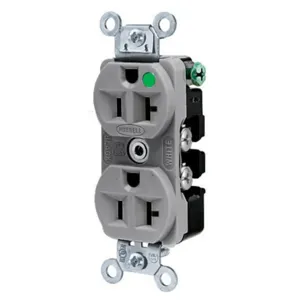 HUBBELL WIRING DEVICE-KELLEMS HBL8300ILGY Receptacle, Duplex, 2-Pole, 3-Wire Grounding, 20A, 125V, Gray | AC2MJQ 2LBX7