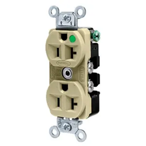 HUBBELL WIRING DEVICE-KELLEMS HBL8300ILI Receptacle, Duplex, 2-Pole, 3-Wire Grounding, 20A, 125V, Ivory | AC8QEZ 3D289