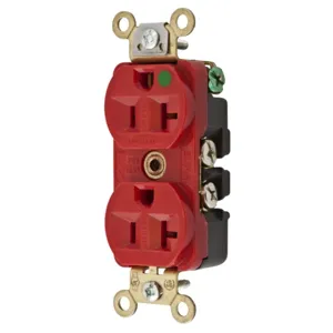 HUBBELL WIRING DEVICE-KELLEMS HBL8300ILR Receptacle, Duplex, 2-Pole, 3-Wire Grounding, 20A, 125V, Red | AC8QFA 3D290