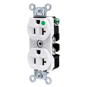 HUBBELL WIRING DEVICE-KELLEMS HBL8300ILW Receptacle, Duplex, 2-Pole, 3-Wire Grounding, 20A, 125V, White | AC2MJR 2LBX8