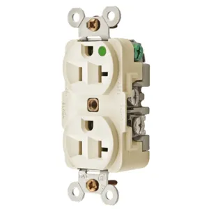 HUBBELL WIRING DEVICE-KELLEMS HBL8300IMRI Receptacle, Duplex, 20A, 125V, 2-Pole, 3-Wire Grounding, Ivory | BD6AND