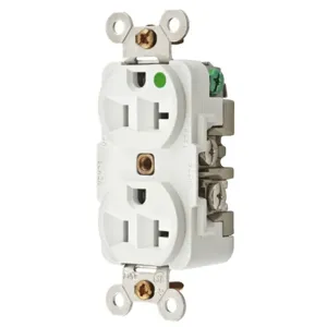 HUBBELL WIRING DEVICE-KELLEMS HBL8300WMRI Receptacle, Duplex, 20A, 125V, 2-Pole, 3-Wire Grounding, White | BD4UDV