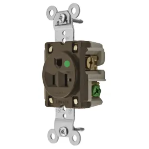 HUBBELL WIRING DEVICE-KELLEMS HBL8310 Receptacle, Single, 2-Pole, 3-Wire Grounding, 20A, 125V, Brown | AE7LEY 5Z822