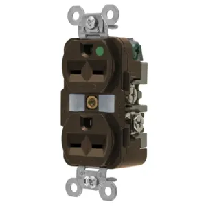 HUBBELL WIRING DEVICE-KELLEMS HBL8600 Receptacle, Duplex, 2-Pole, 3-Wire Grounding, 15A, 250V, Brown | BC9TXQ