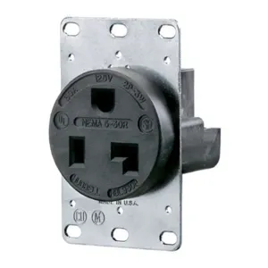 HUBBELL WIRING DEVICE-KELLEMS HBL9308 Straight Blade Receptacle, 2-P 3-W Grounding, 30A 125V, 5-30R, Black Rtp, 1 Pk | AE7LHK 5Z904