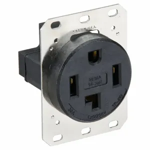 HUBBELL WIRING DEVICE-KELLEMS HBL9430A Straight Blade Receptacle, 3-P 4-W Grounding, 30A 125/250V, 14-30R, Black, 1 Pk | AE7LGM 5Z883