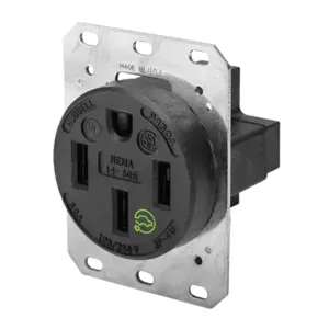 HUBBELL WIRING DEVICE-KELLEMS HBL9450A Straight Blade Receptacle, 3-P 4-W Grounding, 50A 125/250V, 14-50R, Black, 1 Pk | AE7LGP 5Z885