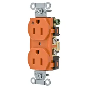 HUBBELL WIRING DEVICE-KELLEMS IG15CR Straight Receptacle, Duplex, 15A 125V, Side Wired, Orange | AD7HWQ 4ENH2