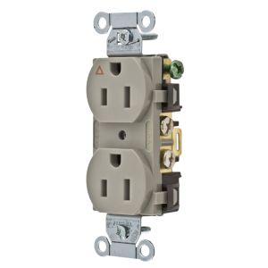 HUBBELL WIRING DEVICE-KELLEMS IG15CRGRY Straight Receptacle, Duplex, 15A 125V, Side Wired, Gray | BD2LGQ