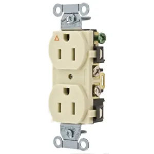 HUBBELL WIRING DEVICE-KELLEMS IG15CRI Straight Receptacle, Duplex, 15A 125V, Side Wired, Ivory | AD7HWT 4ENH5