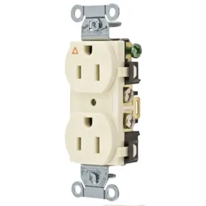 HUBBELL WIRING DEVICE-KELLEMS IG15CRLA Straight Receptacle, Duplex, 15A 125V, Side Wired, Light Almond | BC9RWE