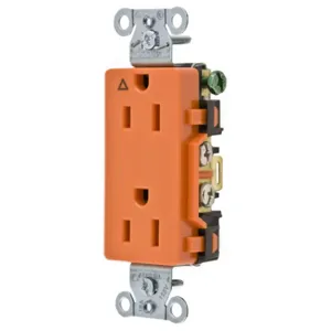 HUBBELL WIRING DEVICE-KELLEMS IG15DR Straight Receptacle, Duplex, Smooth Face, 15A 125V, Back And Side Wired, Orange | AD7HWV 4ENH8