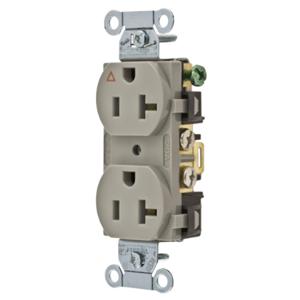 HUBBELL WIRING DEVICE-KELLEMS IG20CRGRY Straight Receptacle, Duplex, 20A 125V, Side Wired, Gray | AD7PJP 4FTW5