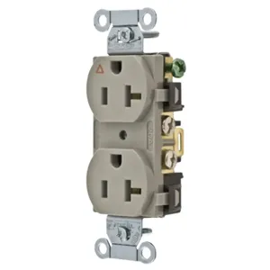 HUBBELL WIRING DEVICE-KELLEMS IG20CRGRY Straight Receptacle, Duplex, 20A 125V, Side Wired, Gray | AD7PJP 4FTW5