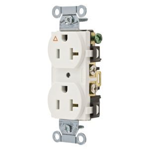 HUBBELL WIRING DEVICE-KELLEMS IG20CRWHI Straight Receptacle, Duplex, 20A 125V, Side Wired, White | AD7PJT 4FTW8