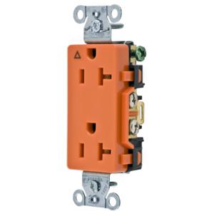 HUBBELL WIRING DEVICE-KELLEMS IG20DR Straight Receptacle, Duplex, Smooth Face, 20A 125V, Back And Side Wired, Orange | BD6CLW