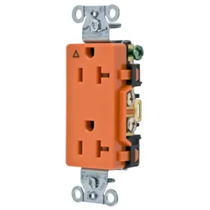 HUBBELL WIRING DEVICE-KELLEMS IG20DR Straight Receptacle, Duplex, Smooth Face, 20A 125V, Back And Side Wired, Orange | BD6CLW