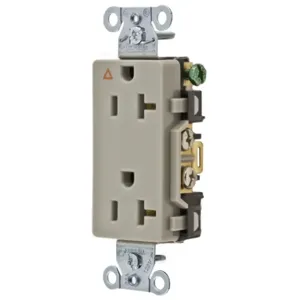 HUBBELL WIRING DEVICE-KELLEMS IG20DRGRY Straight Receptacle, Duplex, Smooth Face, 20A 125V, Back And Side Wired, Gray | BD3TZP