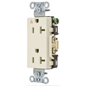 HUBBELL WIRING DEVICE-KELLEMS IG20DRLA Straight Receptacle, Duplex, 20A 125V, Back And Side Wired, Light Almond | BD4ZEA