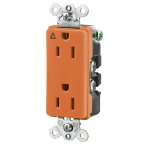 HUBBELL WIRING DEVICE-KELLEMS IG2152 Straight Receptacle, Duplex, Isolated Ground, 15A 125V, Orange, 1 Pk | CE6QYN