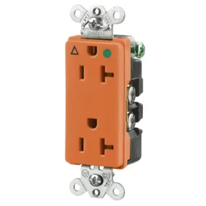 HUBBELL WIRING DEVICE-KELLEMS IG2182 Receptacle, Duplex, Isolated Ground, 2-Pole, 3-Wire Grounding, 20A, 125V, Orange | BC8RKD