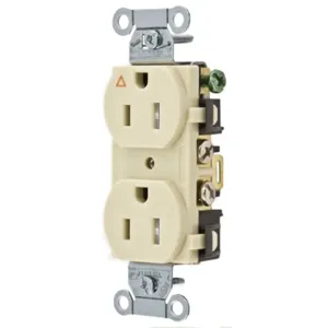 HUBBELL WIRING DEVICE-KELLEMS IG5252ITR Straight Receptacle, Duplex, 15A 125V, Back And Side Wired, Ivory | BD4FWT