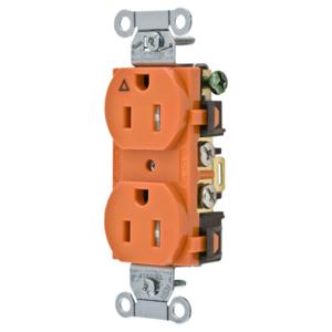 HUBBELL WIRING DEVICE-KELLEMS IG5252TR Straight Receptacle, Duplex, 15A 125V, Back And Side Wired, Orange | BD4NNB