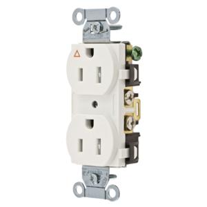 HUBBELL WIRING DEVICE-KELLEMS IG5252WTR Straight Receptacle, Duplex, 15A 125V, Back And Side Wired, White | BD4NAF