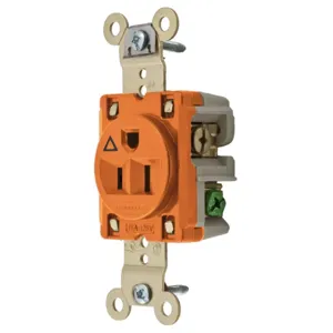 HUBBELL WIRING DEVICE-KELLEMS IG5261 Straight Blade Receptacle, 2-P 3-W Grounding, 15A 125V, 5-15R, Orange, 1 Pk | AC8QHJ 3D400