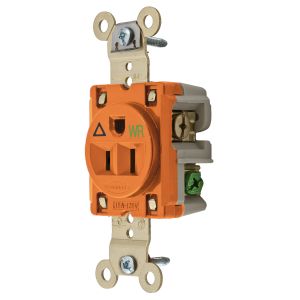 HUBBELL WIRING DEVICE-KELLEMS IG5261WR Straight Receptacle, 15A 125V, 2P - 3W Grounding, 5-15R, Orange, 1 Pk | BD4QPQ