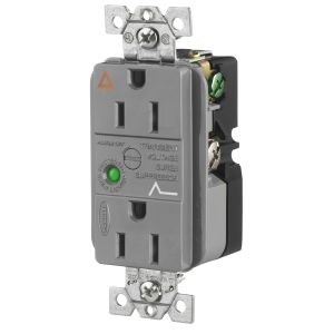 HUBBELL WIRING DEVICE-KELLEMS IG5262GYSA Duplex Receptacle, 15A, 125V, Gray, With Light And Alarm | BD4ZEB