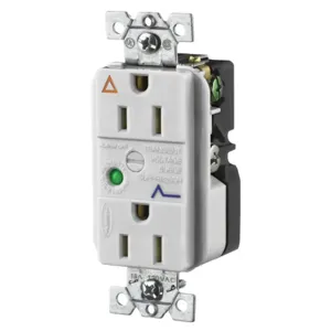 HUBBELL WIRING DEVICE-KELLEMS IG5262OWSA Duplex Receptacle, 15A, 125V, Office White, With Light And Alarm | BD2DCM