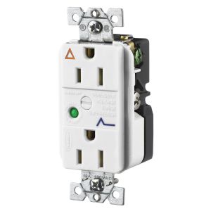 HUBBELL WIRING DEVICE-KELLEMS IG5262WSA Duplex Receptacle, 15A, 125V, White, With Light And Alarm | BD4YMR
