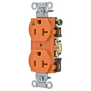 HUBBELL WIRING DEVICE-KELLEMS IG5352 Straight Receptacle, Duplex, 20A 125V, Orange, Back And Side Wired, 1 Pk | AD7PJY 4FTY3