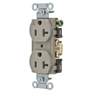 HUBBELL WIRING DEVICE-KELLEMS IG5352GY Straight Receptacle, Duplex, 20A 125V, Gray, Back And Side Wired, 1 Pk | AD7PJZ 4FTY5