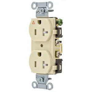 HUBBELL WIRING DEVICE-KELLEMS IG5352ITR Straight Receptacle, Duplex, 20A 125V, Back And Side Wired, Ivory, 1 Pk | BD3YCE