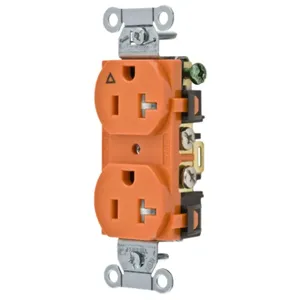 HUBBELL WIRING DEVICE-KELLEMS IG5352TR Straight Receptacle, Duplex, 20A 125V, Back And Side Wired, Orange, 1 Pk | BD3ZDL