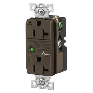 HUBBELL WIRING DEVICE-KELLEMS IG5362BRSA Duplex Receptacle, 20A 125V, Brown, With Light And Alarm | BC9GBX