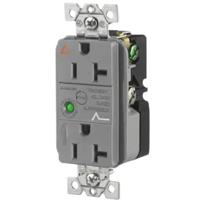 HUBBELL WIRING DEVICE-KELLEMS IG5362GYSA Duplex Receptacle, 20A, 125V, Gray, With Light And Alarm | BD4XYA