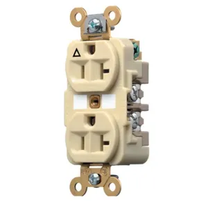 HUBBELL WIRING DEVICE-KELLEMS IG5362I Straight Blade Receptacle, 2-P 3-W Grounding, 20A 125V, 5-20R, Ivory, 1 Pk | AC8QHN 3D406