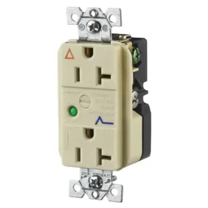 HUBBELL WIRING DEVICE-KELLEMS IG5362ISA Duplex Receptacle, 20A 125V, Ivory, With Light And Alarm | BD4VKG