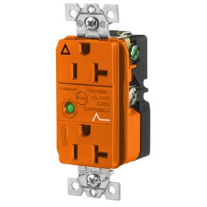 HUBBELL WIRING DEVICE-KELLEMS IG5362OSA Duplex Receptacle, 20A 125V, Orange, With Light And Alarm | BD3BYU