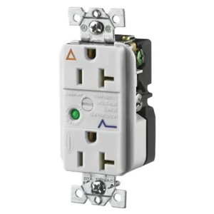 HUBBELL WIRING DEVICE-KELLEMS IG5362OWSA Duplex Receptacle, 20A, 125V, Office White, With Light And Alarm | BD2AXX