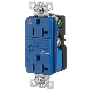 HUBBELL WIRING DEVICE-KELLEMS IG5362SA Duplex Receptacle, With Light And Alarm, 20A, 125V, Blue | AE7YYP 6C135