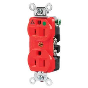 HUBBELL WIRING DEVICE-KELLEMS IG8200R Receptacle, Duplex, 2-Pole, 3-Wire Grounding, 15A, 125V, Red | AC2MJY 2LBY5