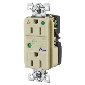 HUBBELL WIRING DEVICE-KELLEMS IG8262ISA Surge Suppression Receptacle, Isolated Ground, 15A, 125V, Ivory | BD4ZWW