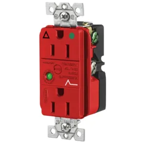 HUBBELL WIRING DEVICE-KELLEMS IG8262RSA Surge Suppression Receptacle, Isolated Ground, 15A, 125V, Red | BC7UVC