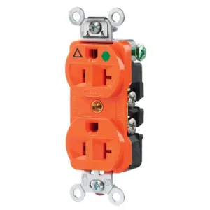 HUBBELL WIRING DEVICE-KELLEMS IG8300 Receptacle, Duplex, 2-Pole, 3-Wire Grounding, 20A, 125V, Orange | AE7LFE 5Z828